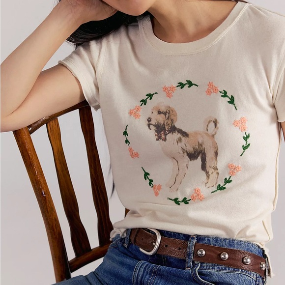 We The Free Tops - Free People We The Free Fur Friend Tee Cream Doodle Dog Graphic T-Shirt Size S
